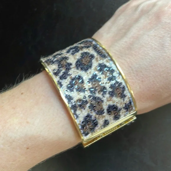 Leopard Print Gold Cuff Bracelet - Picture 7 of 7
